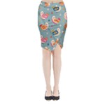 Cute Bird Pattern Midi Wrap Pencil Skirt