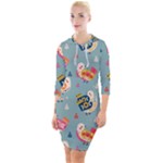 Cute Bird Pattern Quarter Sleeve Hood Bodycon Dress