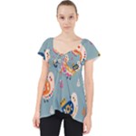 Cute Bird Pattern Lace Front Dolly Top