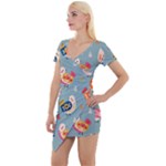 Cute Bird Pattern Short Sleeve Asymmetric Mini Dress