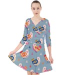 Cute Bird Pattern Quarter Sleeve Front Wrap Dress