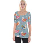 Cute Bird Pattern Wide Neckline T-Shirt