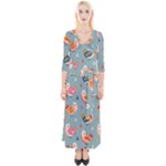 Cute Bird Pattern Quarter Sleeve Wrap Maxi Dress