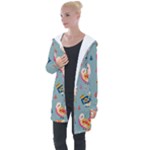 Cute Bird Pattern Longline Hooded Cardigan