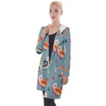 Cute Bird Pattern Hooded Pocket Cardigan