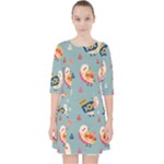 Cute Bird Pattern Quarter Sleeve Pocket Dress