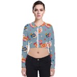 Cute Bird Pattern Long Sleeve Zip Up Bomber Jacket