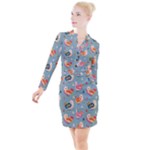 Cute Bird Pattern Button Long Sleeve Dress