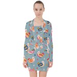 Cute Bird Pattern V-neck Bodycon Long Sleeve Dress