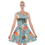 Cute Bird Pattern Velvet Skater Dress