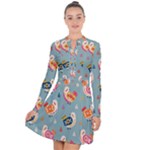 Cute Bird Pattern Long Sleeve Panel Dress