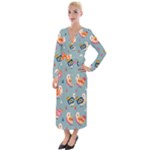 Cute Bird Pattern Velvet Maxi Wrap Dress