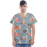 Cute Bird Pattern Men s V-Neck Scrub Top