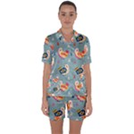 Cute Bird Pattern Satin Short Sleeve Pajamas Set