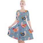 Cute Bird Pattern Quarter Sleeve A-Line Dress