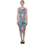 Cute Bird Pattern Sleeveless Pencil Dress