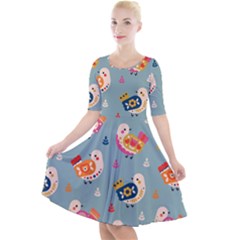 Quarter Sleeve A-Line Dress With Pockets 