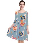 Cute Bird Pattern Quarter Sleeve Waist Band Dress