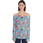 Cute Bird Pattern Off Shoulder Long Sleeve Top