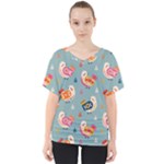 Cute Bird Pattern V-Neck Dolman Drape Top