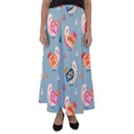 Cute Bird Pattern Flared Maxi Skirt