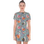 Cute Bird Pattern Drop Hem Mini Chiffon Dress