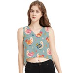 Cute Bird Pattern V-Neck Cropped Tank Top