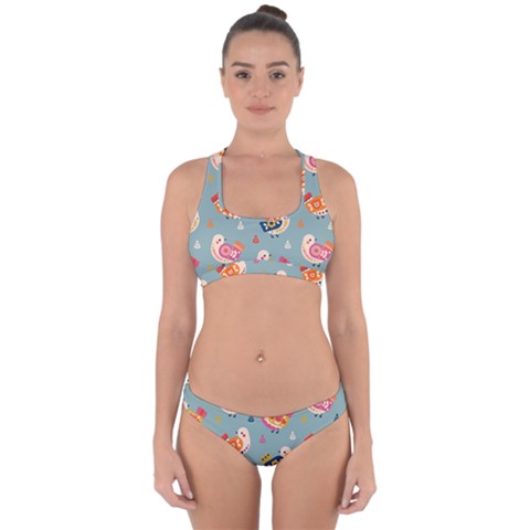 Cute Bird Pattern Cross Back Hipster Bikini Set from ArtsNow.com