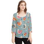 Cute Bird Pattern Chiffon Quarter Sleeve Blouse