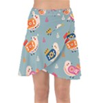 Cute Bird Pattern Wrap Front Skirt