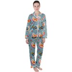 Cute Bird Pattern Women s Long Sleeve Satin Pajamas Set