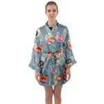 Cute Bird Pattern Long Sleeve Satin Kimono