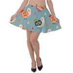 Cute Bird Pattern Velvet Skater Skirt