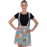 Cute Bird Pattern Velvet Suspender Skater Skirt