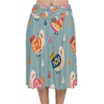 Cute Bird Pattern Velvet Flared Midi Skirt