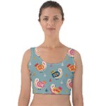 Cute Bird Pattern Velvet Crop Top