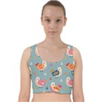 Cute Bird Pattern Velvet Racer Back Crop Top