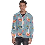 Cute Bird Pattern Men s High Neck Windbreaker