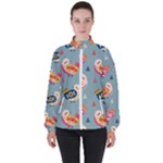 Cute Bird Pattern Women s High Neck Windbreaker