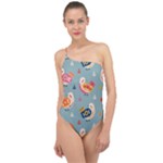 Cute Bird Pattern Classic One Shoulder Swimsuit