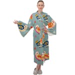 Cute Bird Pattern Maxi Velvet Kimono