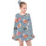 Cute Bird Pattern Kids  Long Sleeve Dress