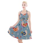 Cute Bird Pattern Halter Party Swing Dress 