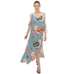 Cute Bird Pattern Maxi Chiffon Cover Up Dress