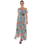 Cute Bird Pattern Off Shoulder Open Front Chiffon Dress