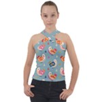 Cute Bird Pattern Cross Neck Velour Top