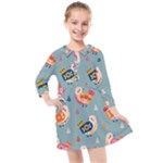 Cute Bird Pattern Kids  Quarter Sleeve Shirt Dress