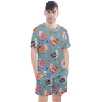 Cute Bird Pattern Men s Mesh T-Shirt and Shorts Set