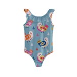 Cute Bird Pattern Kids  Frill Swimsuit