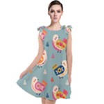 Cute Bird Pattern Tie Up Tunic Dress